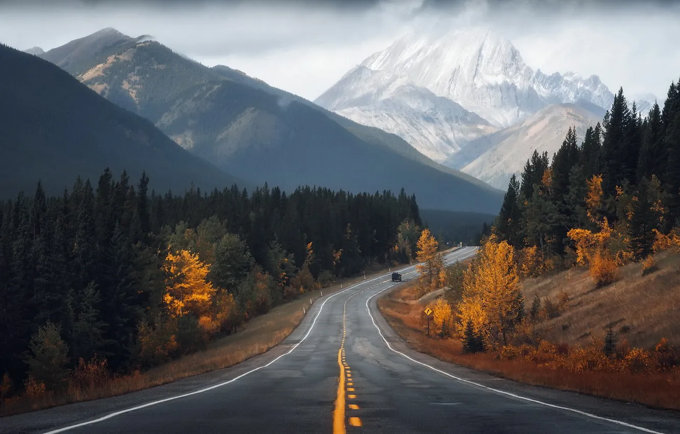 Photo wallpaper road, autumn, mountains