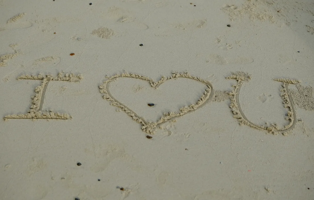 Photo wallpaper sand, beach, summer, love, the inscription, heart, love, beach