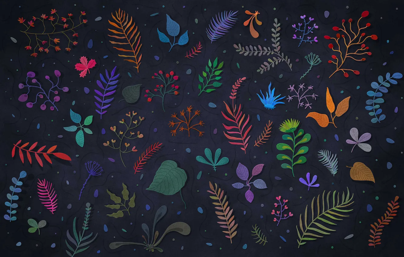 Photo wallpaper leaves, algae, art, vector, at the bottom