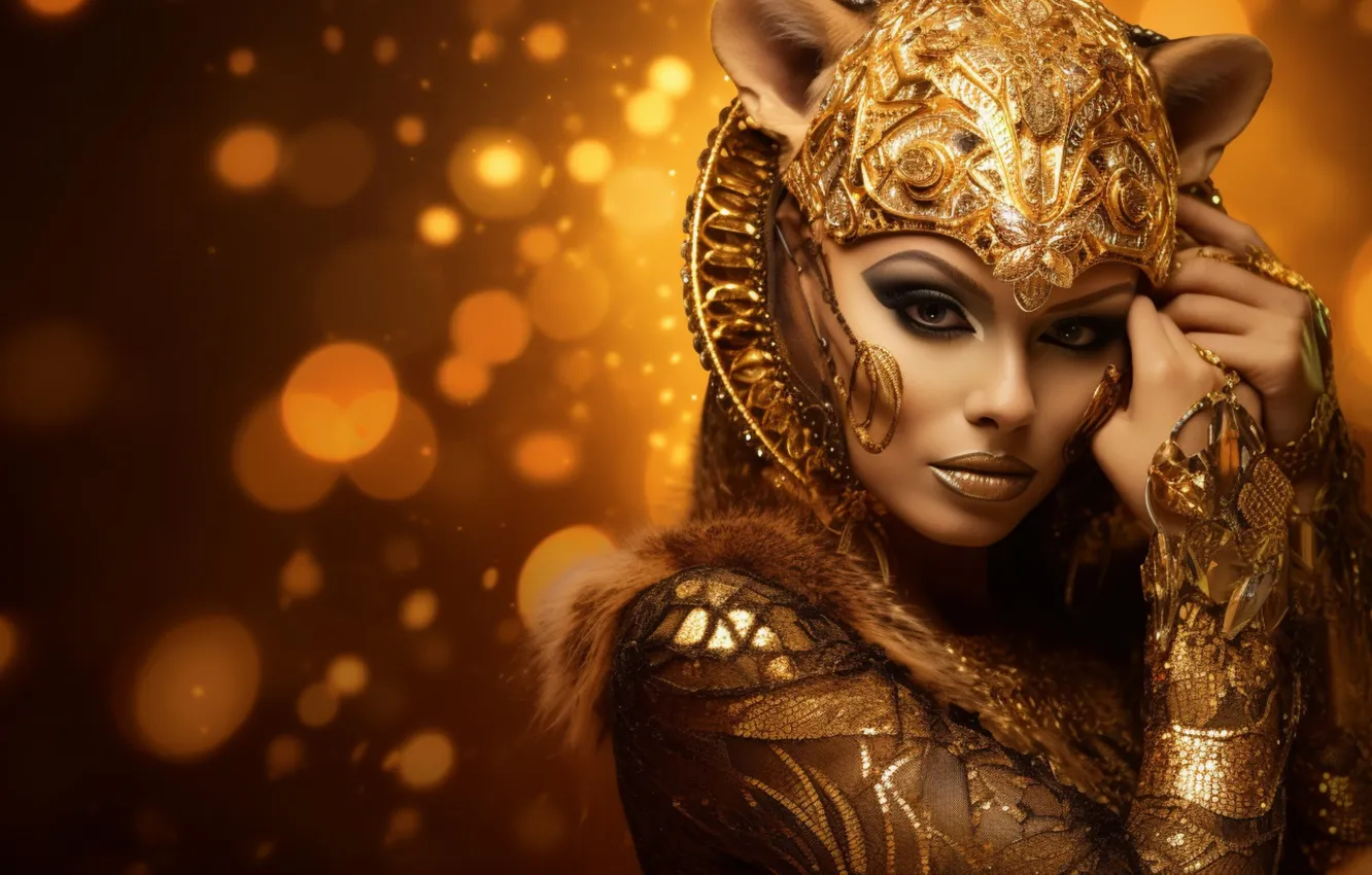 Photo wallpaper look, girl, light, decoration, face, lights, pose, style