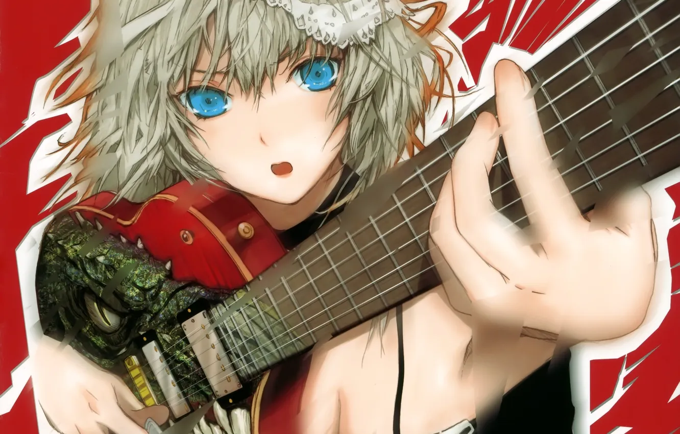 Photo wallpaper girl, figure, guitar, art, touhou, Izayoi Sakuya, fuyuno haruaki, the mediator