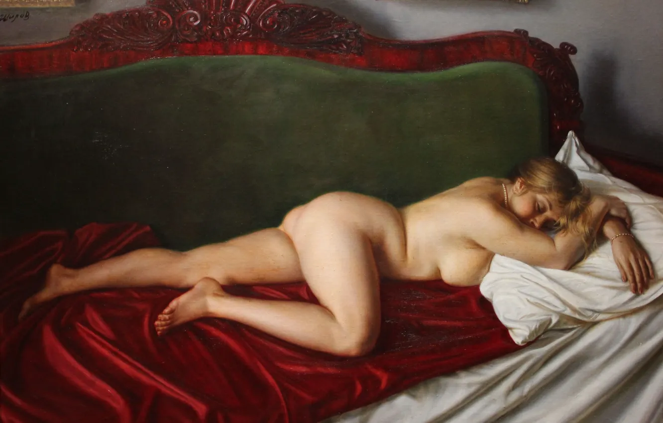 Photo wallpaper girl, sofa, picture, sleeping, Nude, naked, Alexandr Shilov, Soviet and Russian artist
