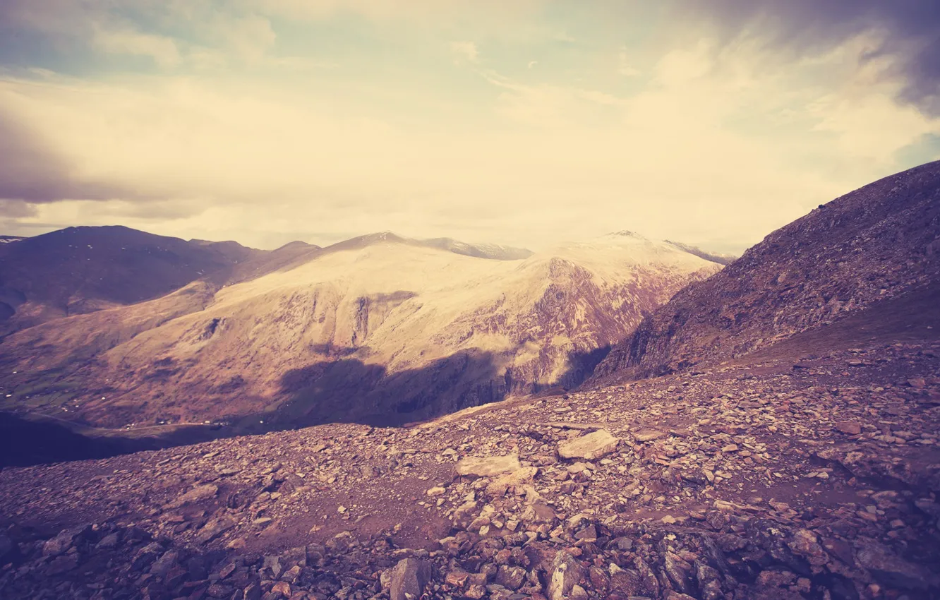 Photo wallpaper the sky, mountains, stones