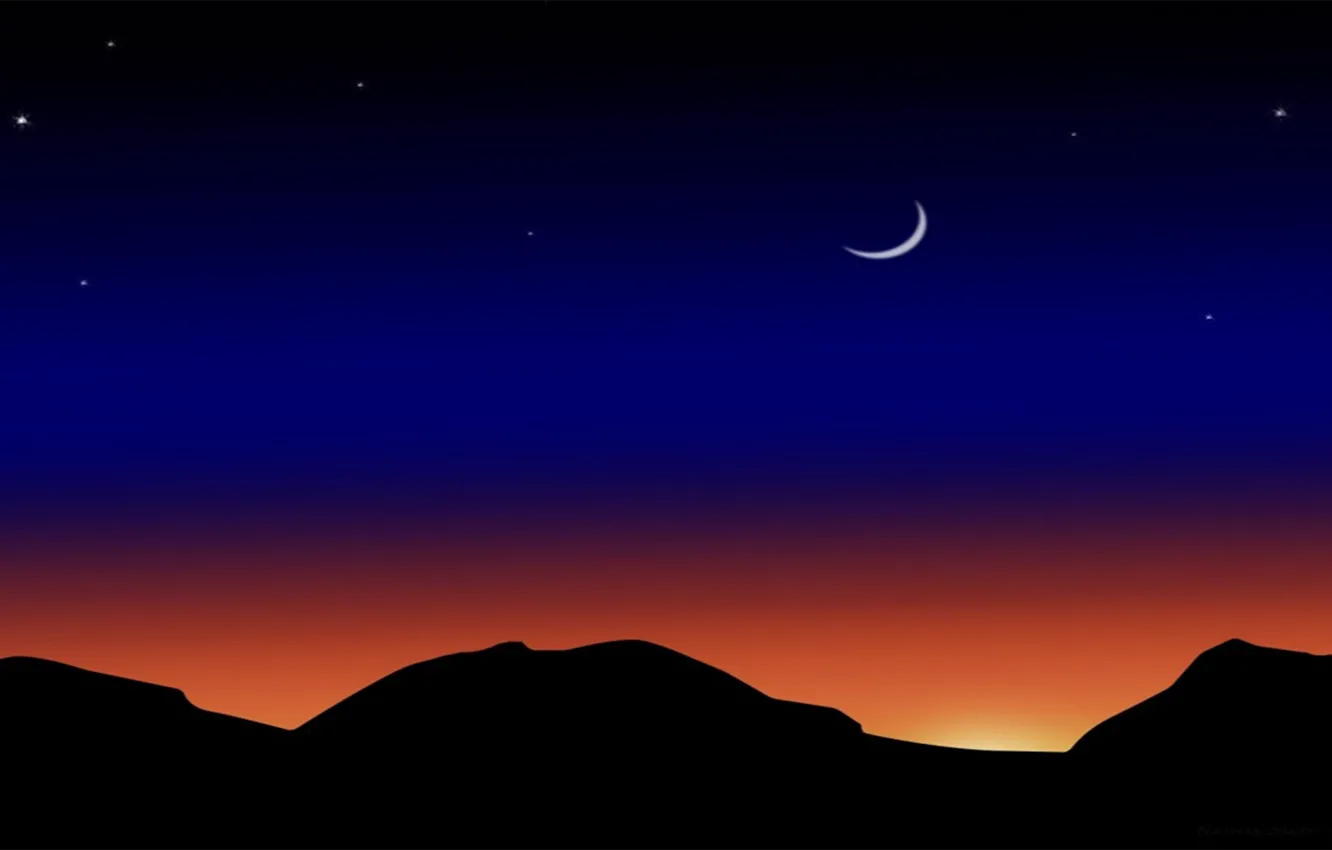 Photo wallpaper stars, mountains, night, the moon, vector, a month, silhouette, glow
