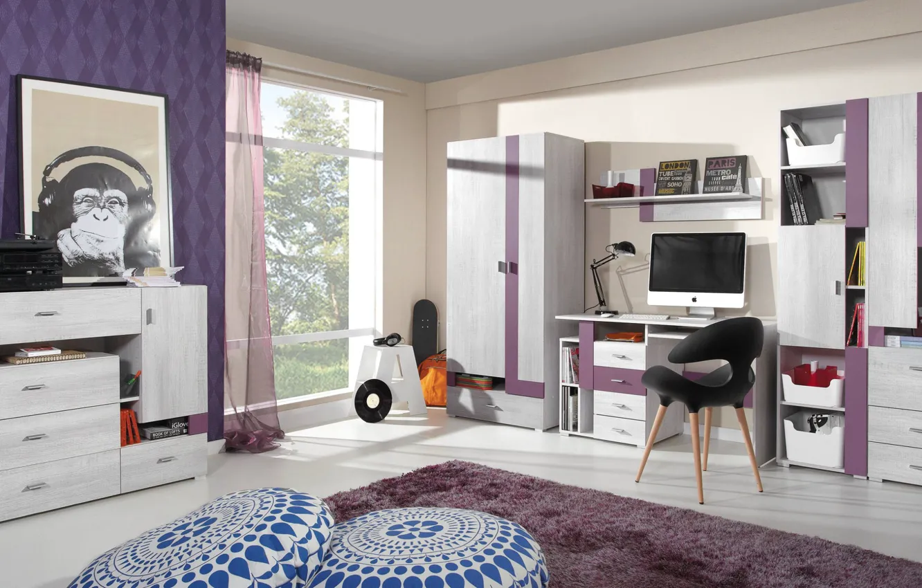 Photo wallpaper design, style, interior, Desk, the room of the student