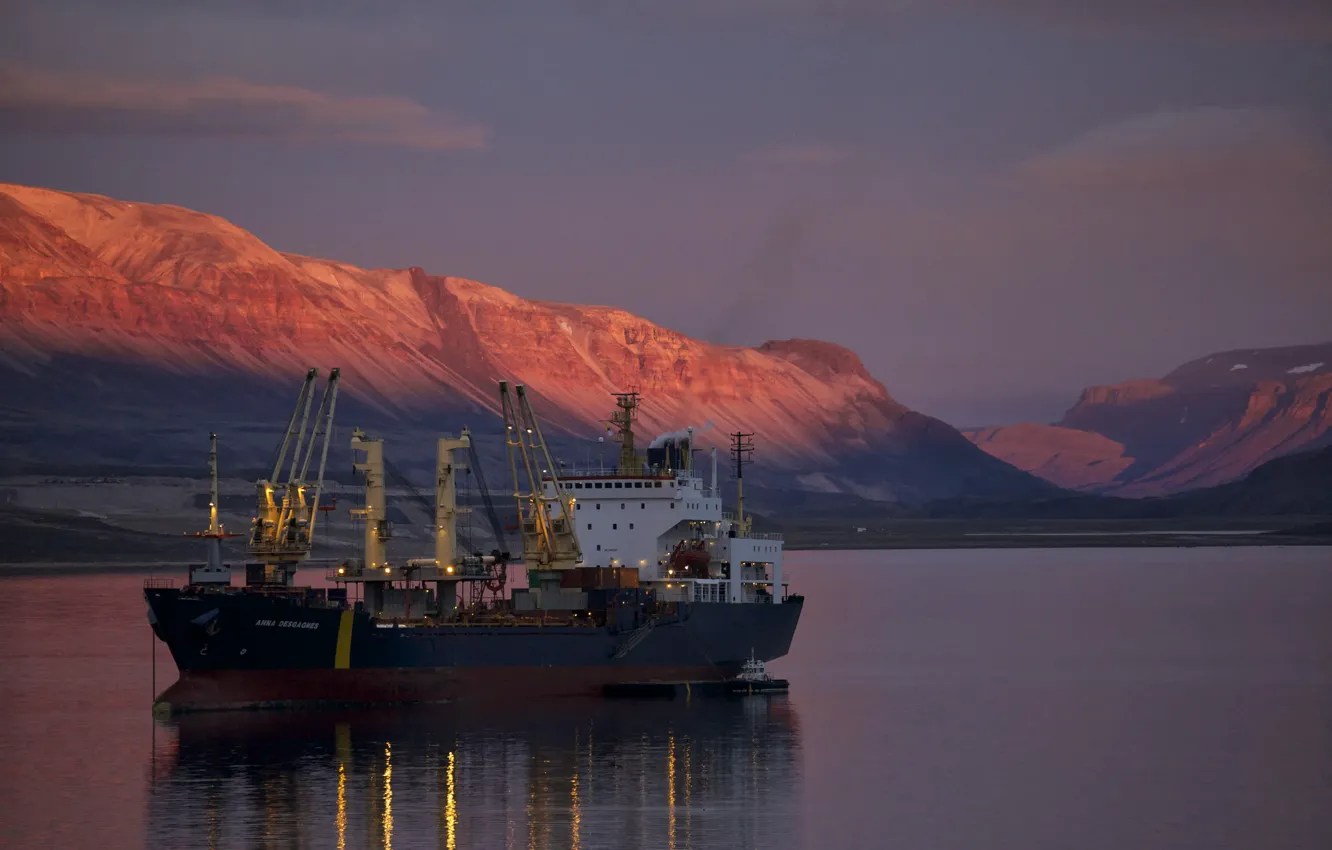 Photo wallpaper sea, the sky, mountains, Ship, North, Arctic