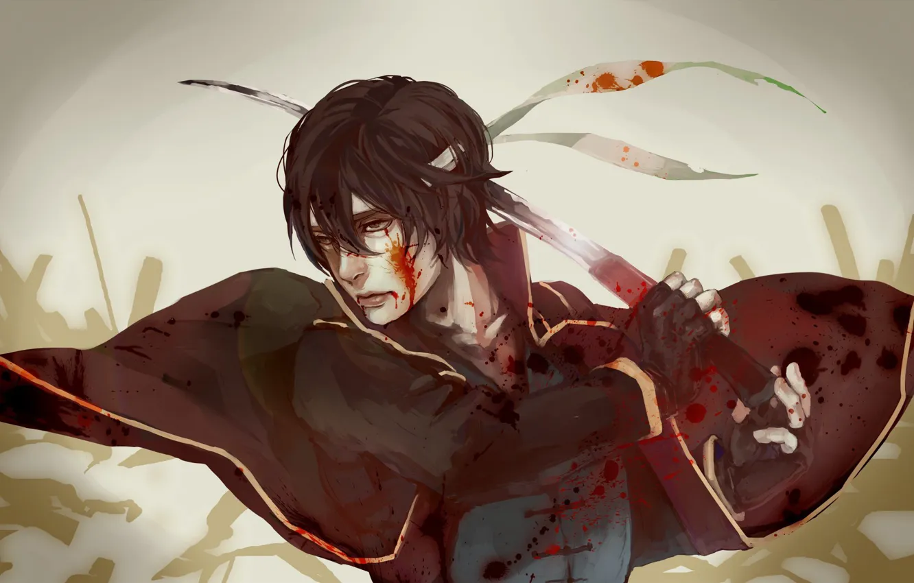 Photo wallpaper blood, sword, art, guy, Gintama
