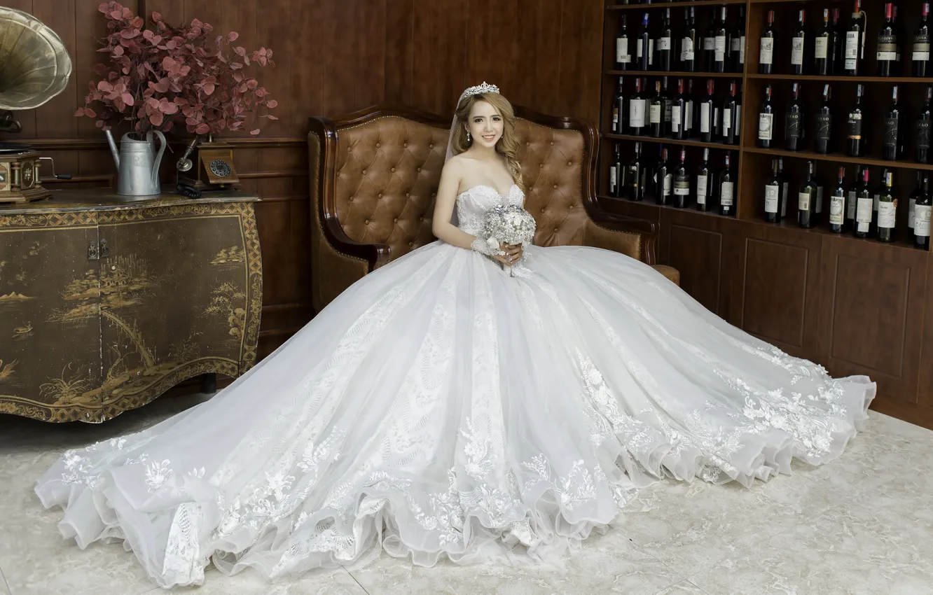 Photo wallpaper holiday, dress, hairstyle, the bride, photoshoot, happy