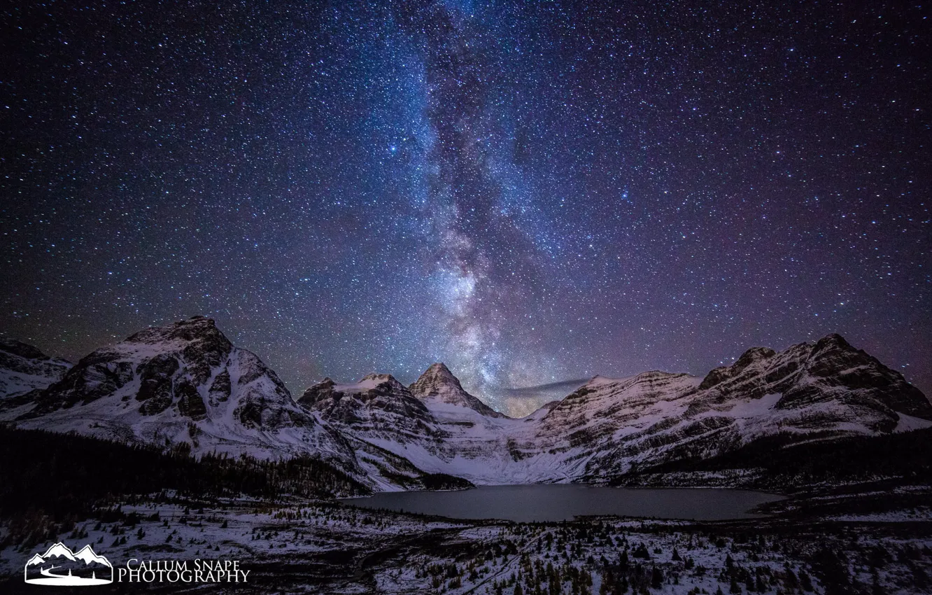 Photo wallpaper the sky, stars, mountains, night, nature, lake