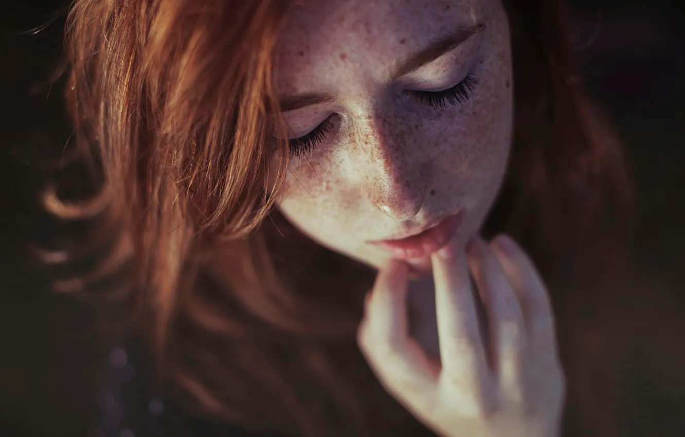 Photo wallpaper eyelashes, portrait, freckles, the red-haired girl