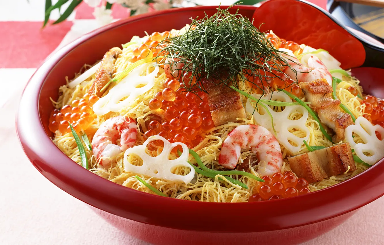 Photo wallpaper fish, caviar, salad, shrimp, seafood, shrimp, caviar, Seafoods