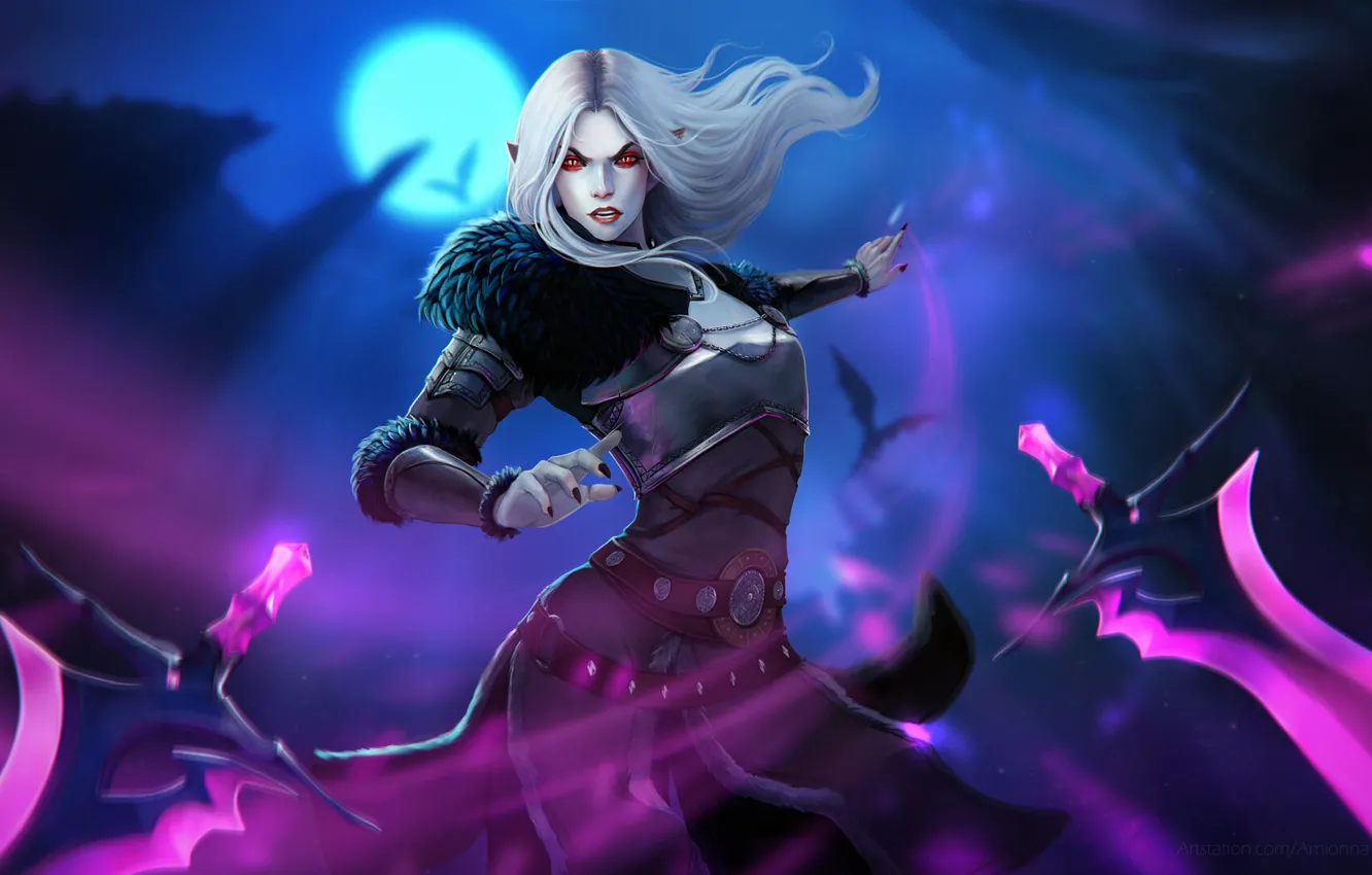 Photo wallpaper night, fiction, the moon, knife, dagger, girl, moon, fantasy