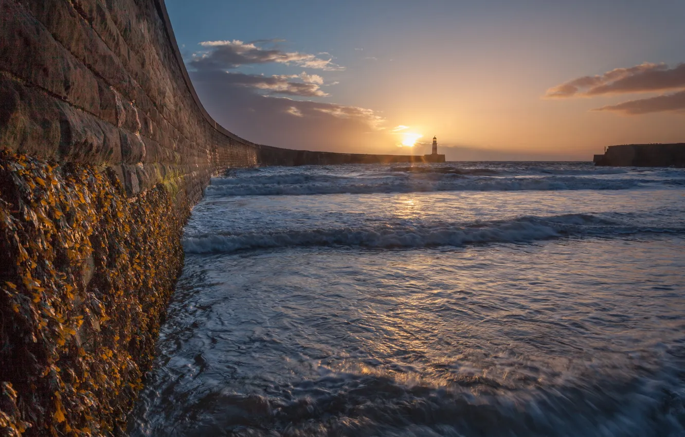 Photo wallpaper sea, sunset, lighthouse