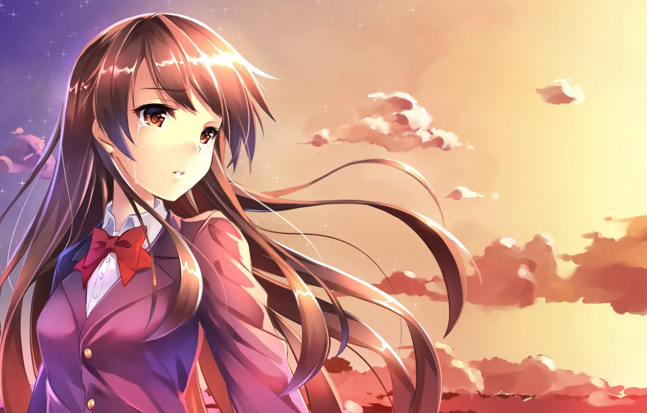 Photo wallpaper girl, sunset, resentment, anime, tears, schoolgirl, Disappointment, Nico Nico Singer