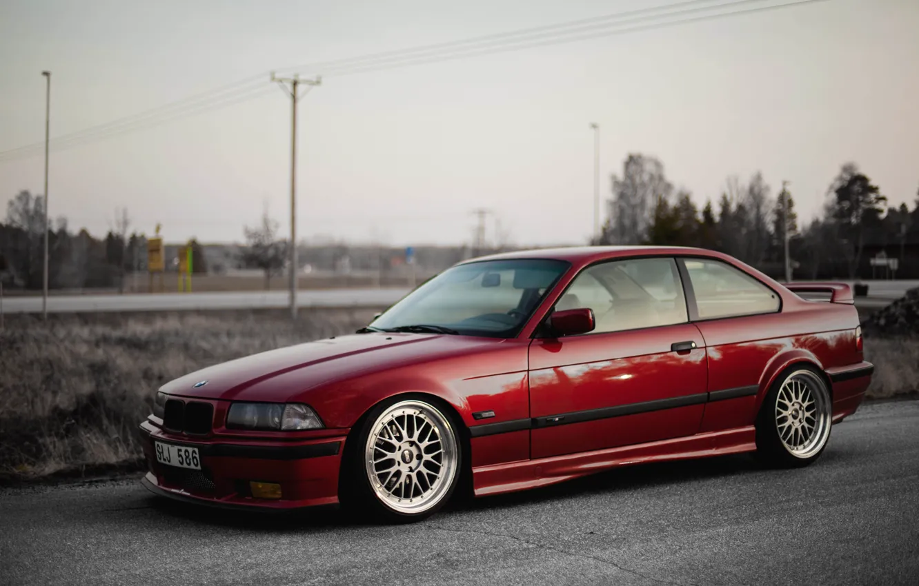 Photo wallpaper Road, Red, BMW, BMW, Red, oldschool, 3 series, E36