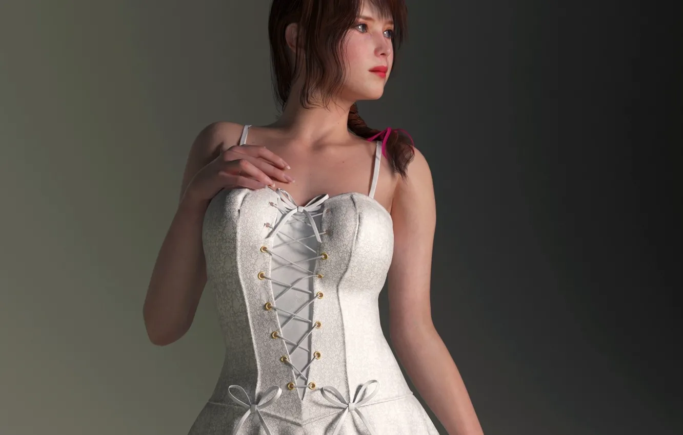 Photo wallpaper girl, background, red, white dress
