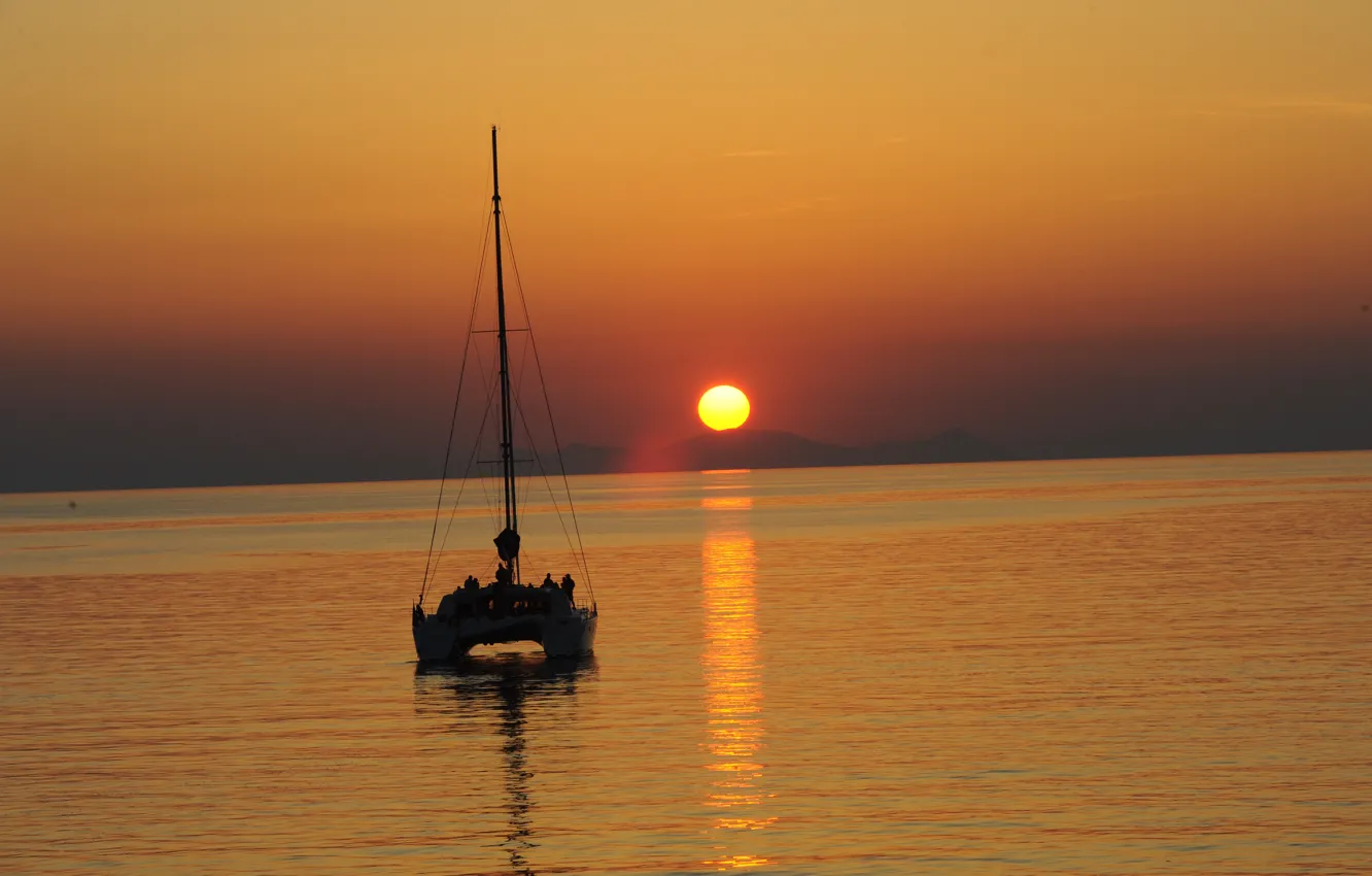 Photo wallpaper sunset, the ocean, the evening, Laguna, catamaran