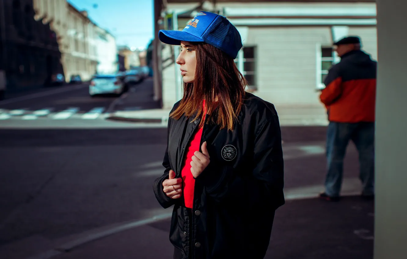 Photo wallpaper road, the city, street, model, portrait, home, makeup, jacket