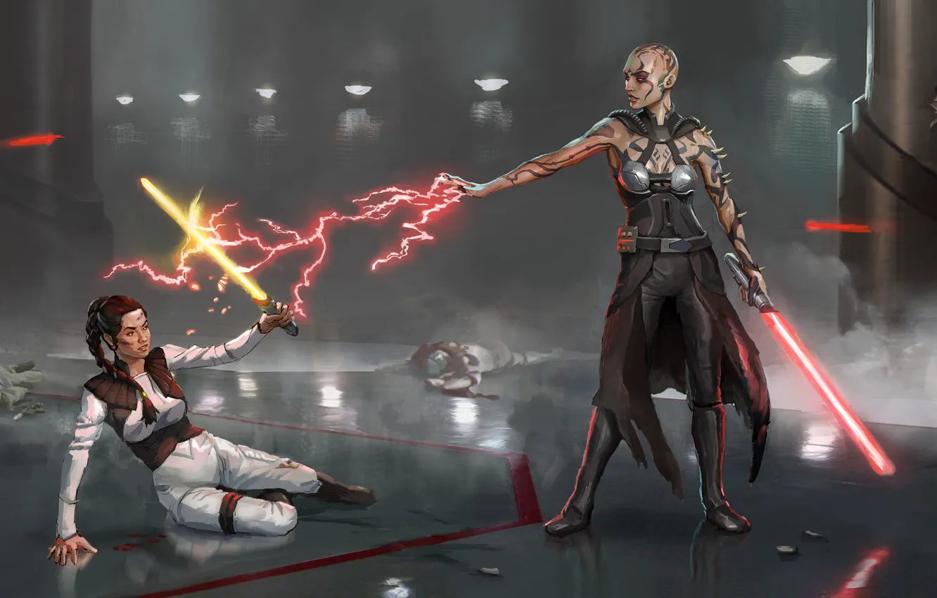 Photo wallpaper Star Wars, mass effect, crossover, miranda lawson, lightsaber, Jack