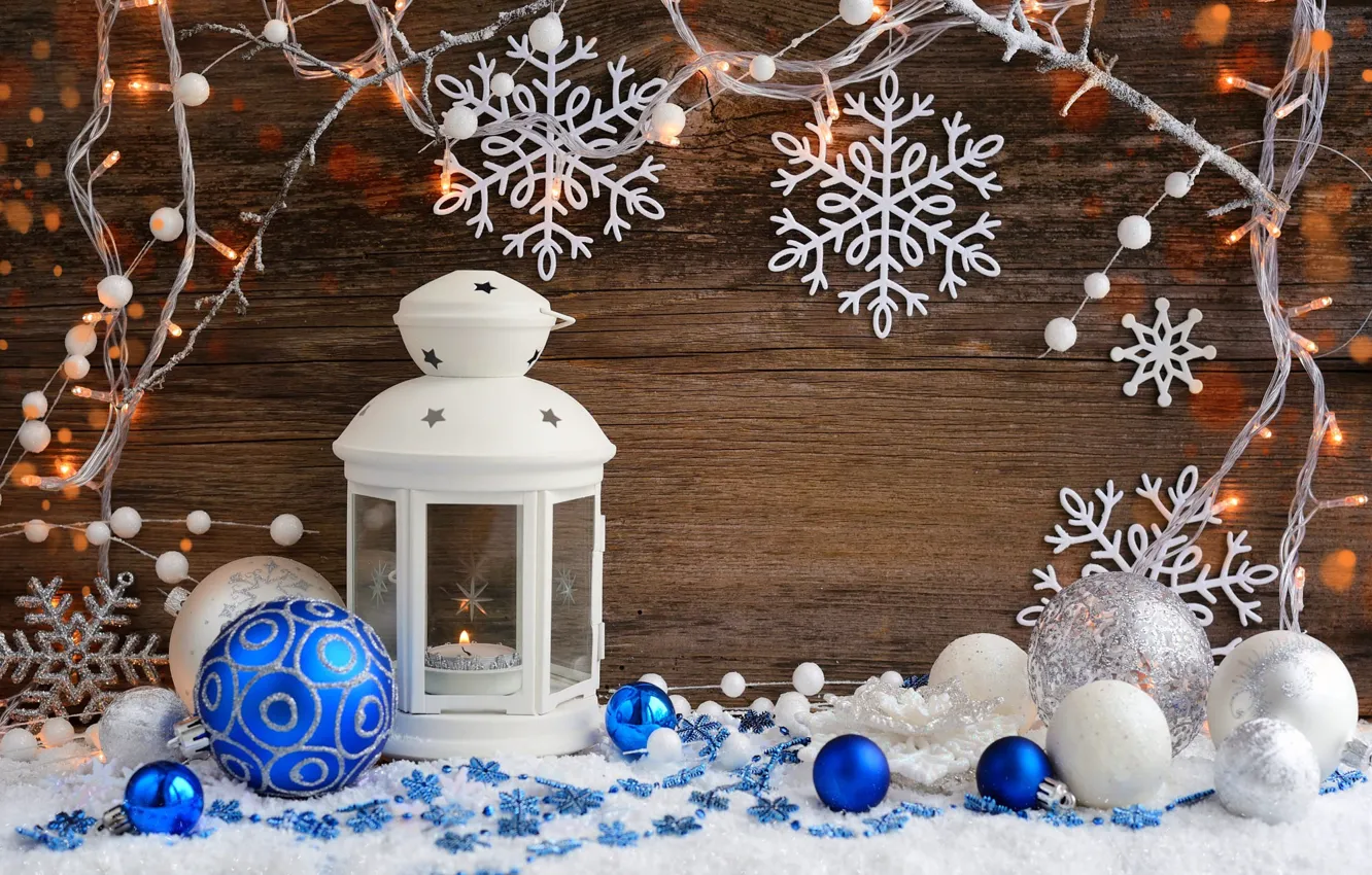 Photo wallpaper balls, decoration, snowflakes, blue, holiday, Board, new year, Christmas