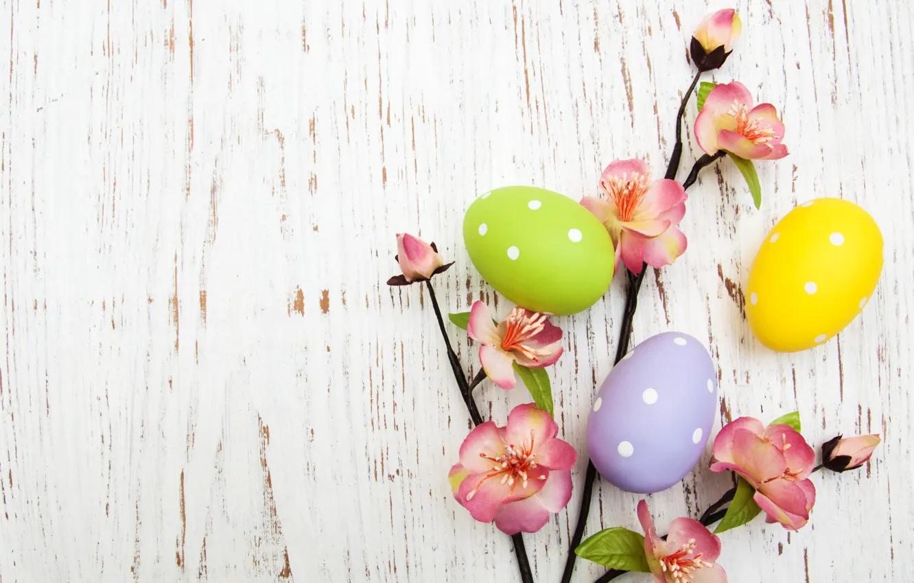 Photo wallpaper flowers, eggs, spring, flowers, happy, Easter, pink, blossom