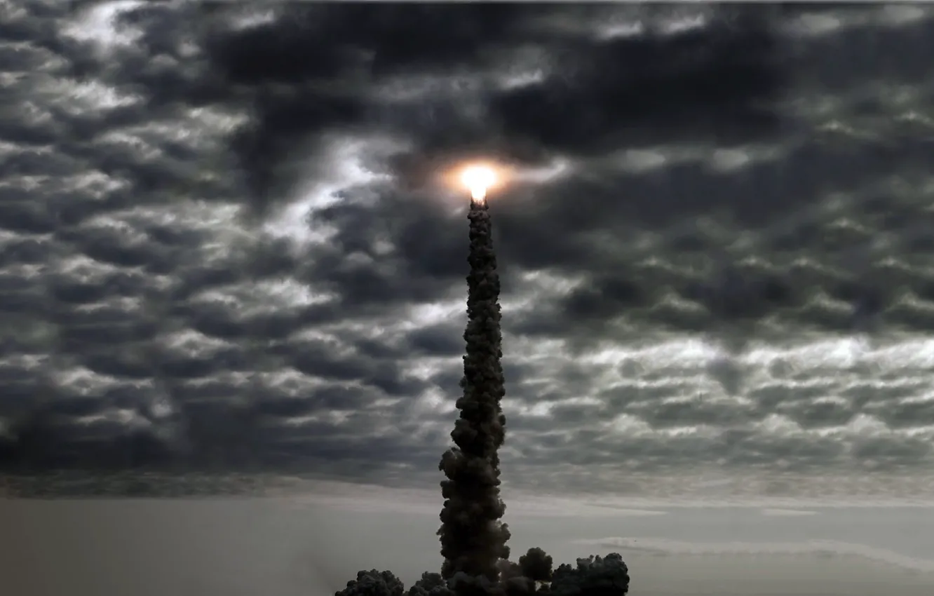 Photo wallpaper The SKY, CLOUDS, The RISE, ROCKET, START, TRAIL