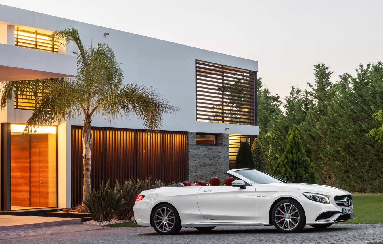 Photo wallpaper house, Palma, Mercedes-Benz, white, convertible, Mercedes, AMG, S 63