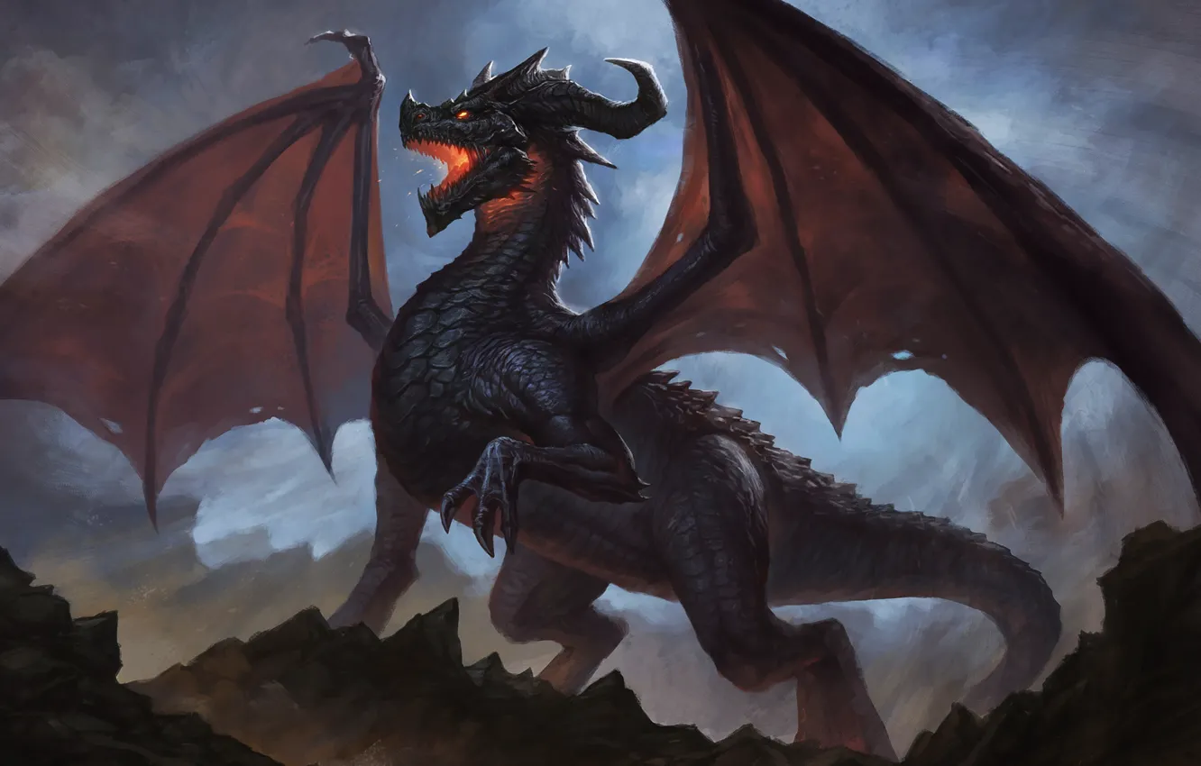 Photo wallpaper fiction, dragon, wings, monster, being, art, monster, art