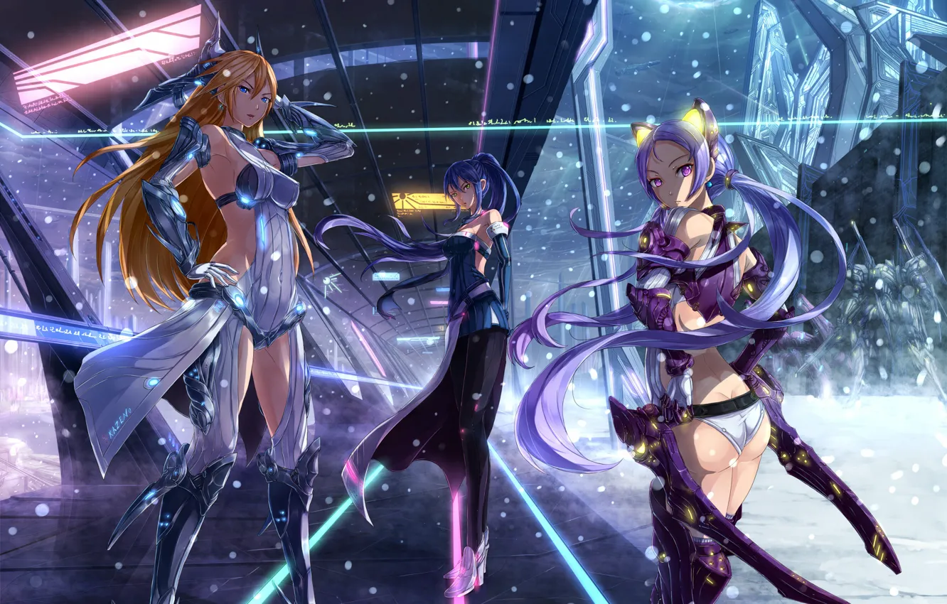 Photo wallpaper snow, weapons, girls, anime