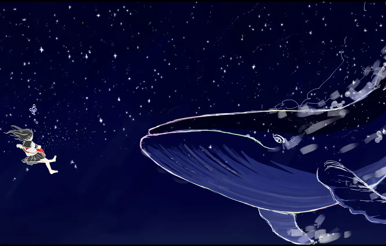 Photo wallpaper girl, the ocean, guitar, anime, art, kit, under water, takekumo