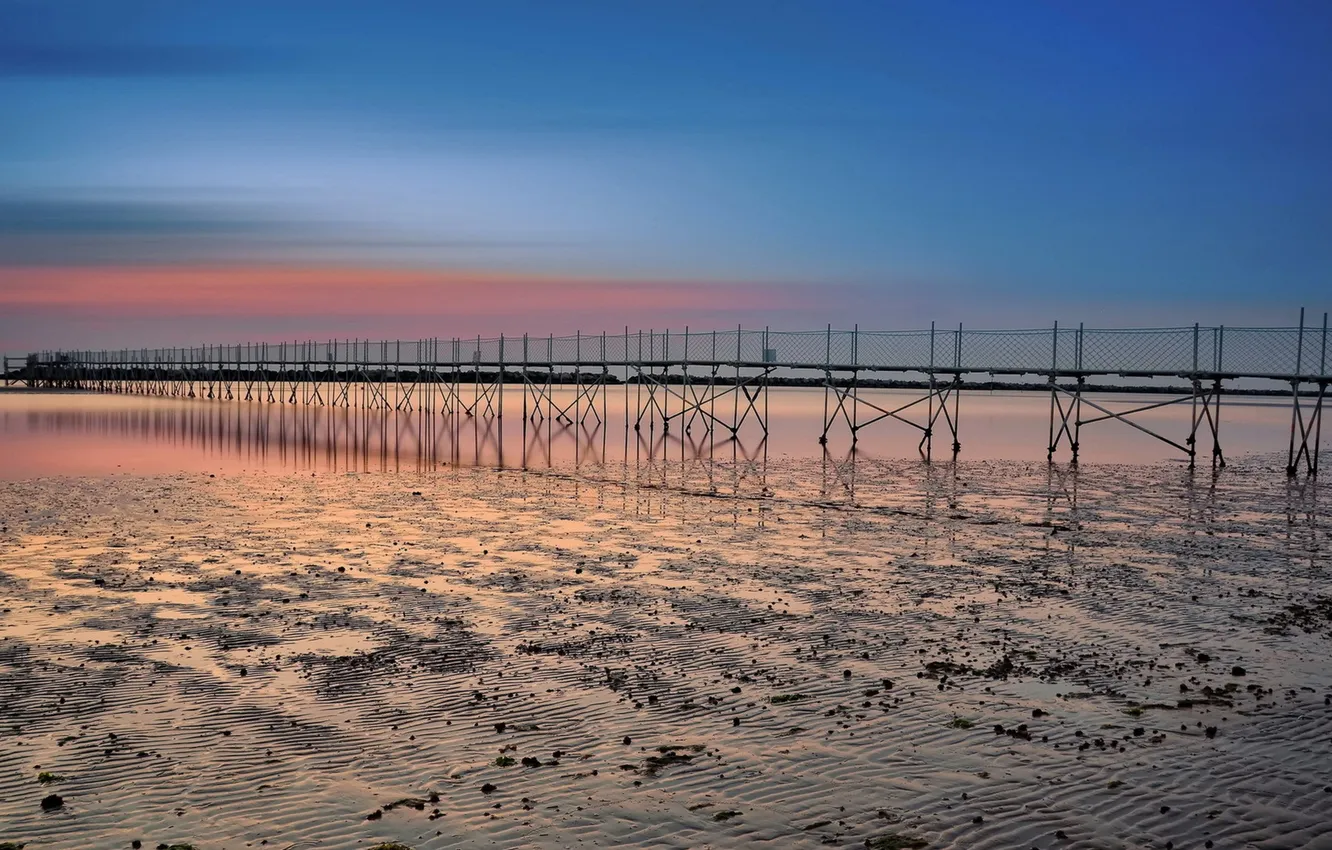Photo wallpaper landscape, sunset, bridge, nature