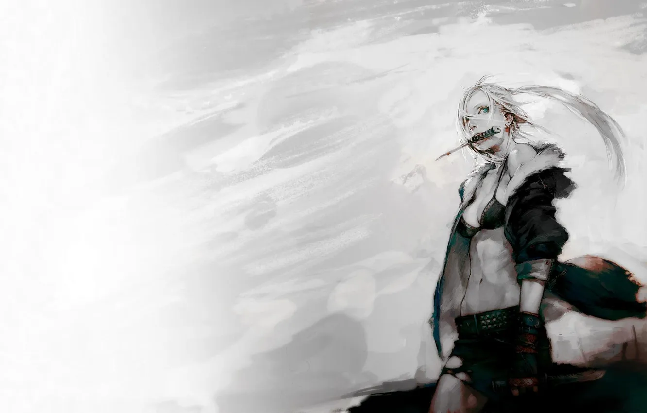 Photo wallpaper eyes, girl, green, figure, knife