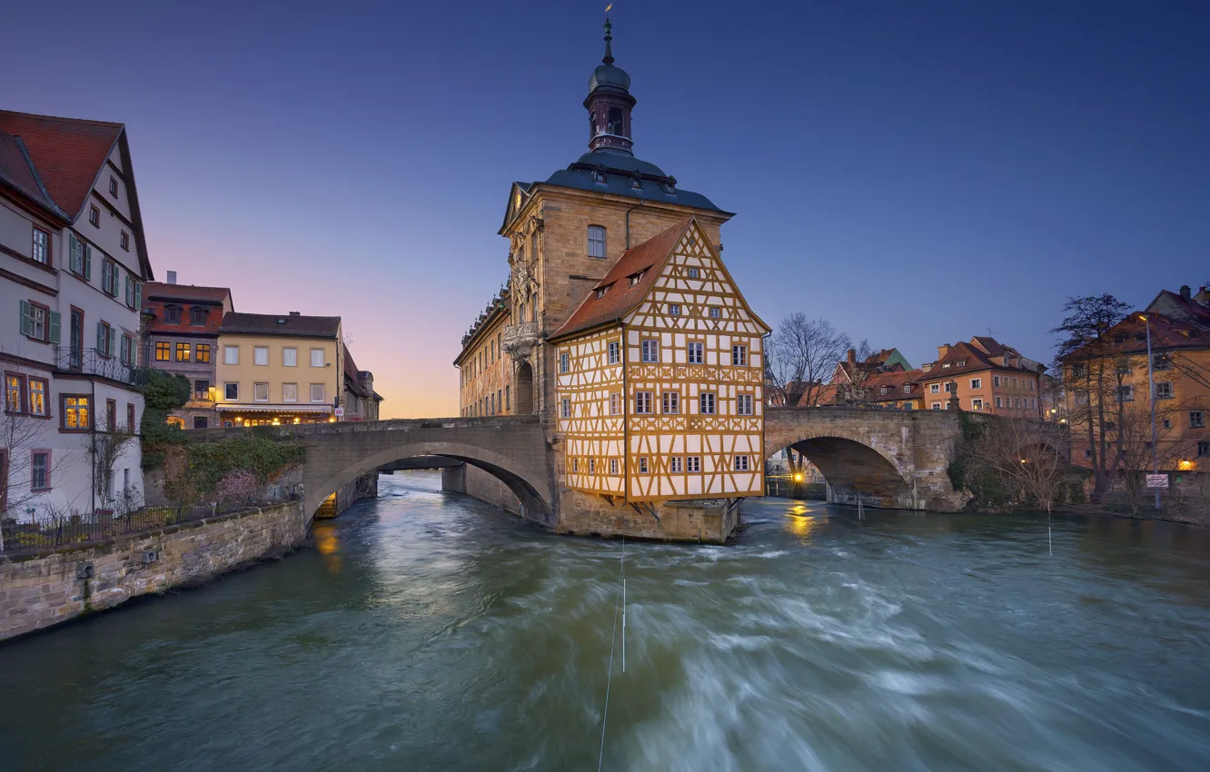Photo wallpaper bridge, river, home, Germany, town hall, Bamberg