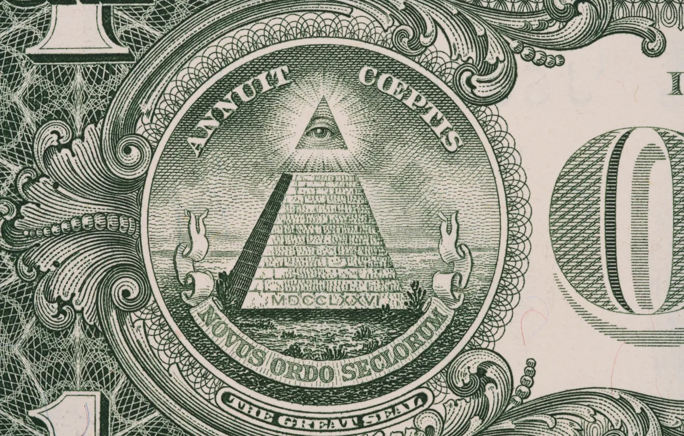 Photo wallpaper green, dollar, pyramid