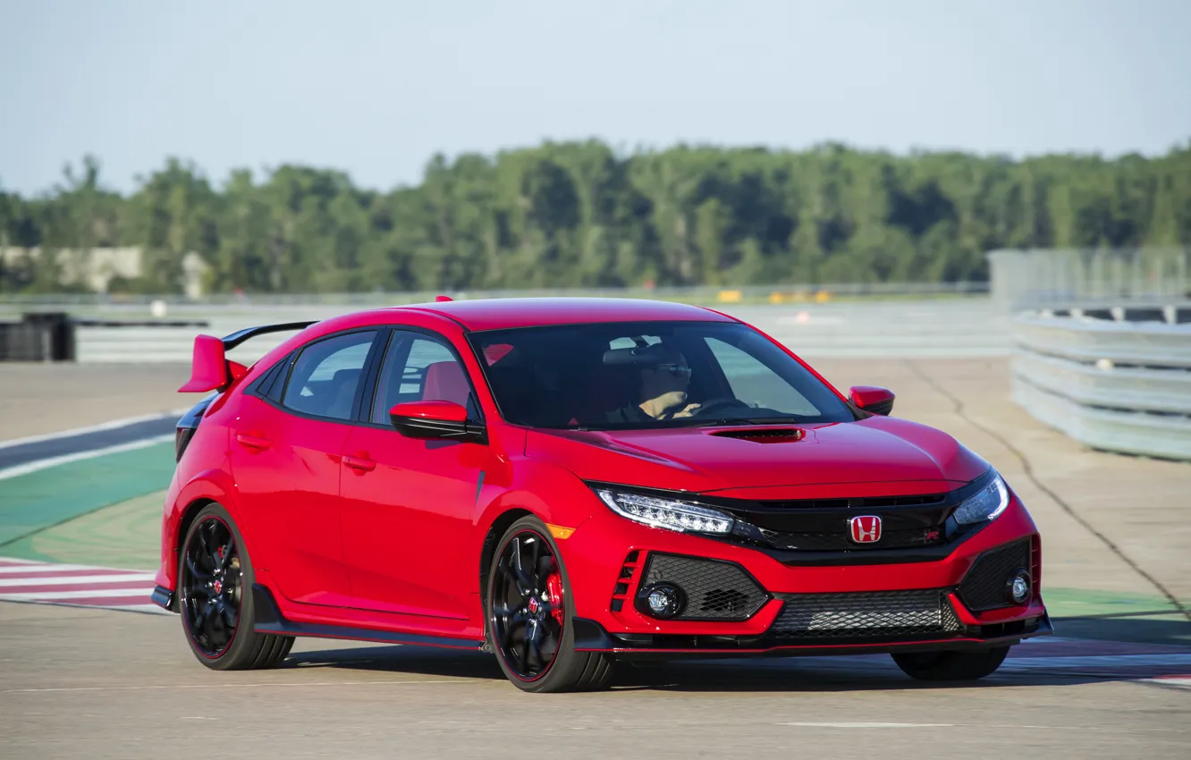 Photo wallpaper red, Honda, hatchback, the five-door, on the track, 2019, Civic Type R, 5th gen