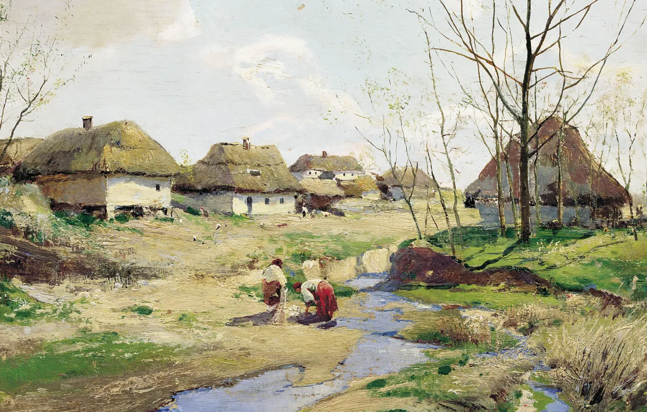 Photo wallpaper trees, oil, Spring day in Ukraine, (1854-1917), Sergei Vasilkovsky