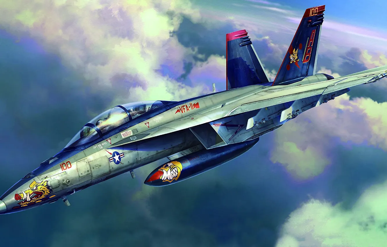 Photo wallpaper USA, attack, fighter-bomber, deck, US NAVY, Tankro Kato, F/A-18E/F Super Hornet