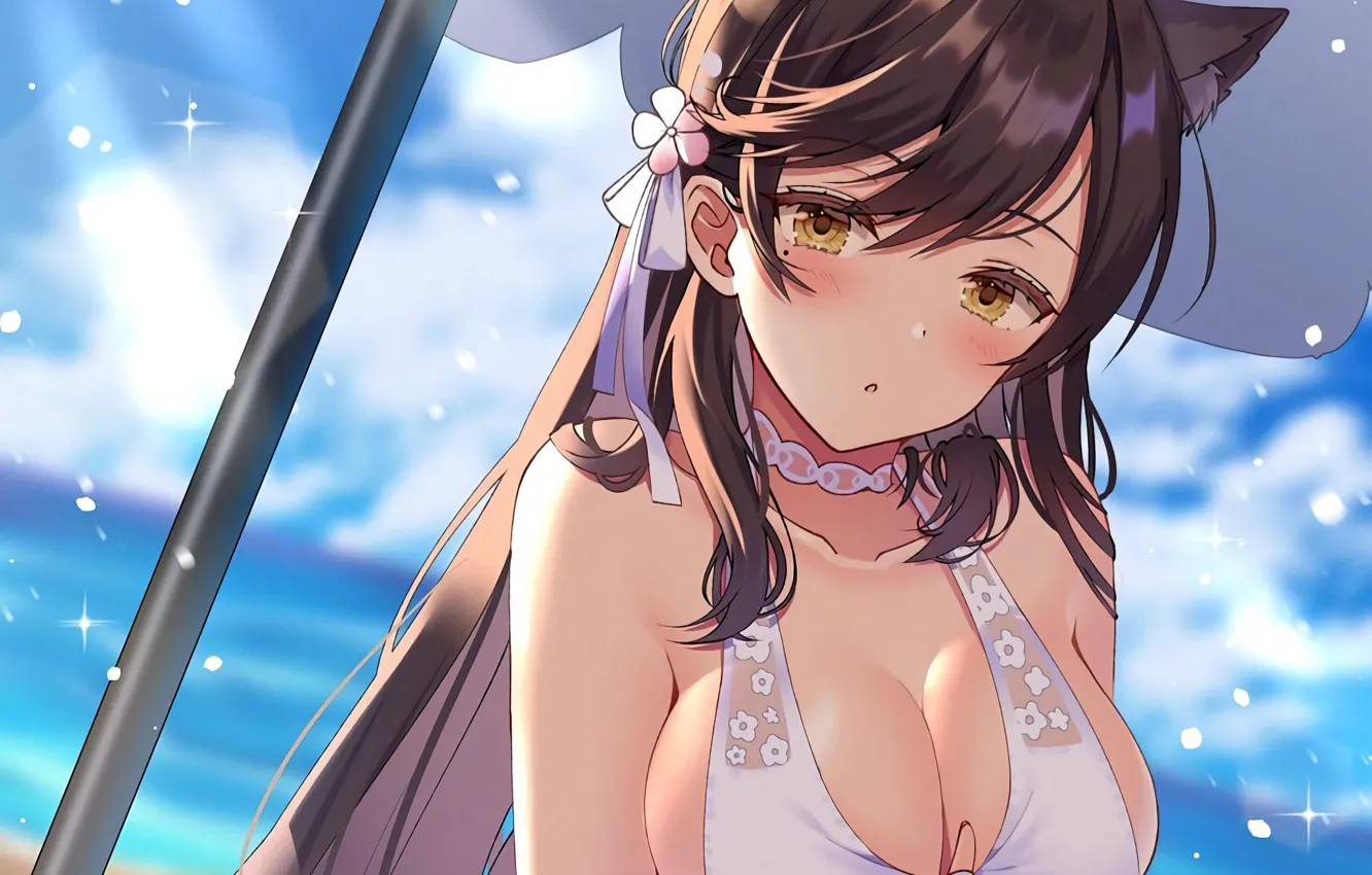 Photo wallpaper girl, sexy, cleavage, long hair, boobs, anime, beautiful, pretty