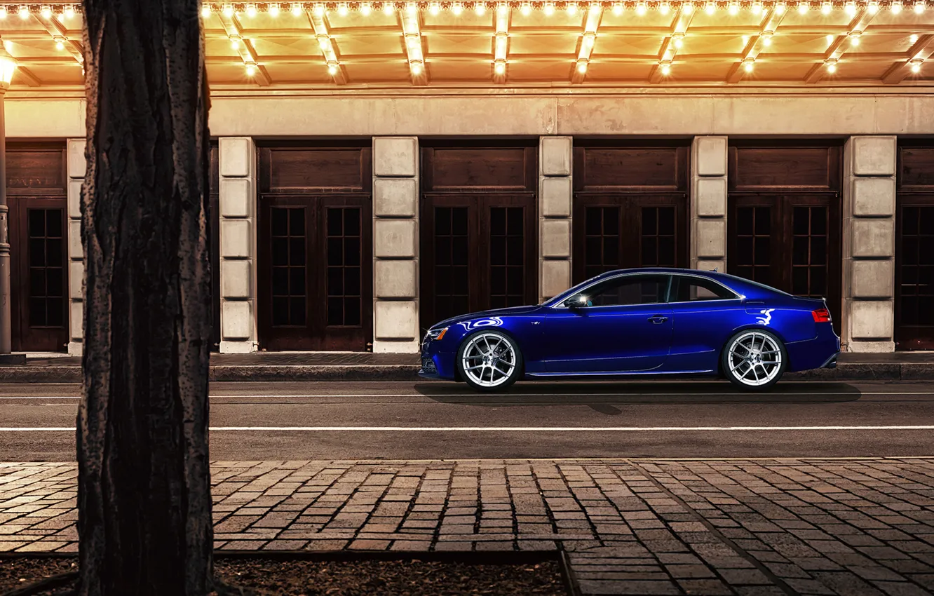 Photo wallpaper night, blue, the city, Audi, Audi, profile, blue, coupe