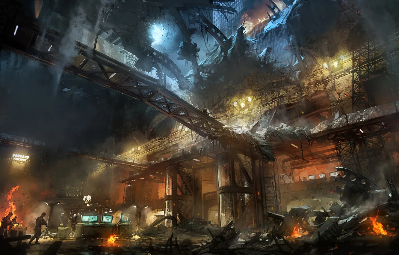 Photo wallpaper fire, soldiers, Crysis 2, Crisis