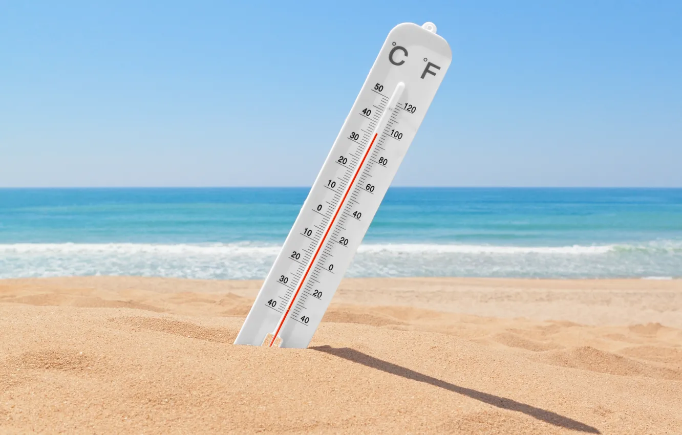 Photo wallpaper sand, summer, heat, thermometer, temperature
