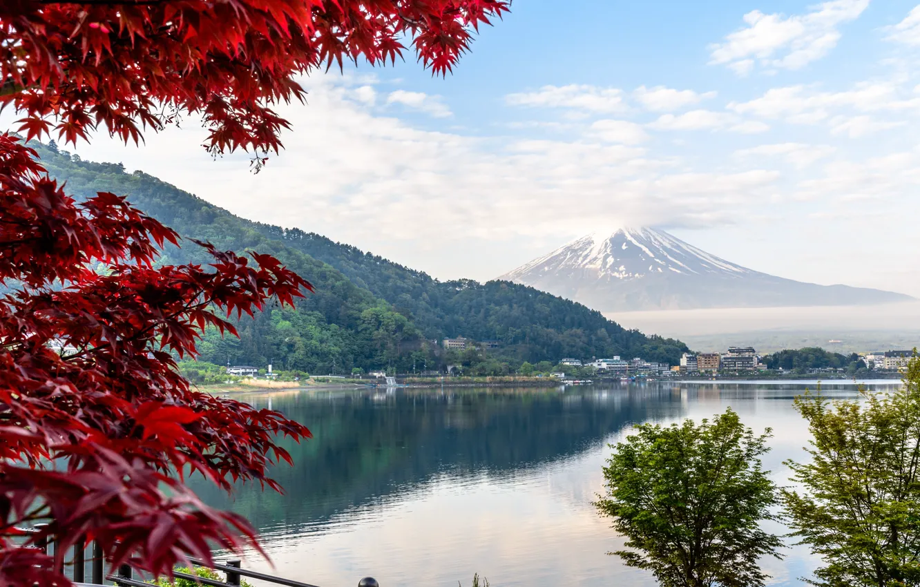 Photo wallpaper Lake, Japan, Mountain, Shore, Fuji, Landscape