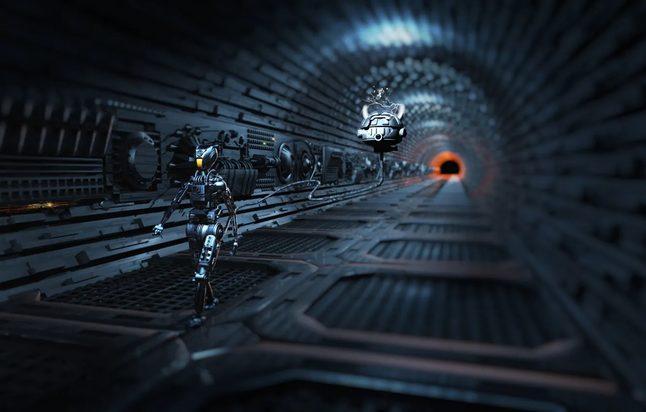Photo wallpaper robot, the tunnel, Inspection