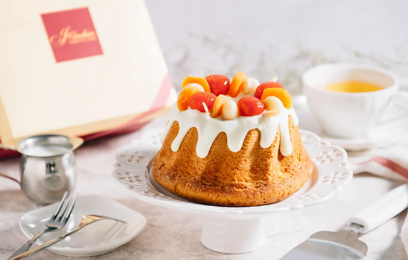 Photo wallpaper berries, tea, cupcakes