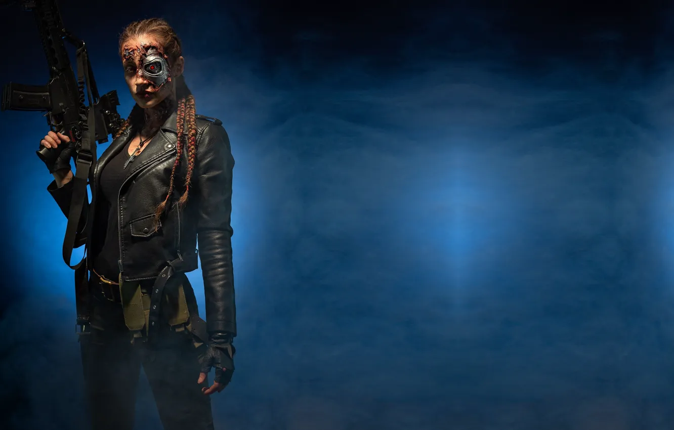 Photo wallpaper weapons, robot, terminator, T800, cosplay model