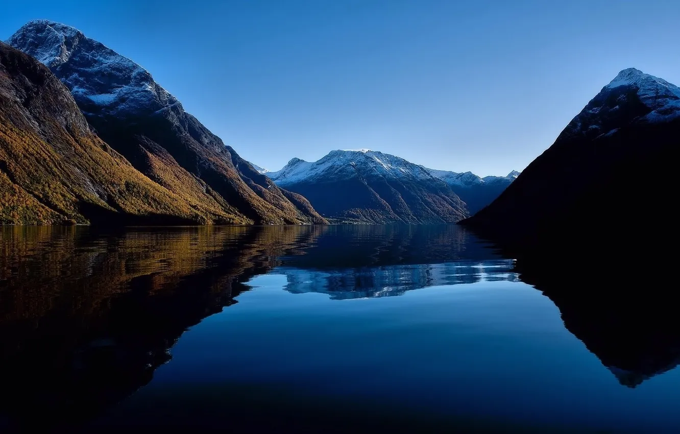 Photo wallpaper landscape, nature, water, cloud, mountains, lake, morning, dawn