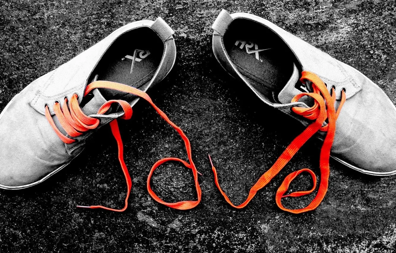 Photo wallpaper orange, shoes, laces