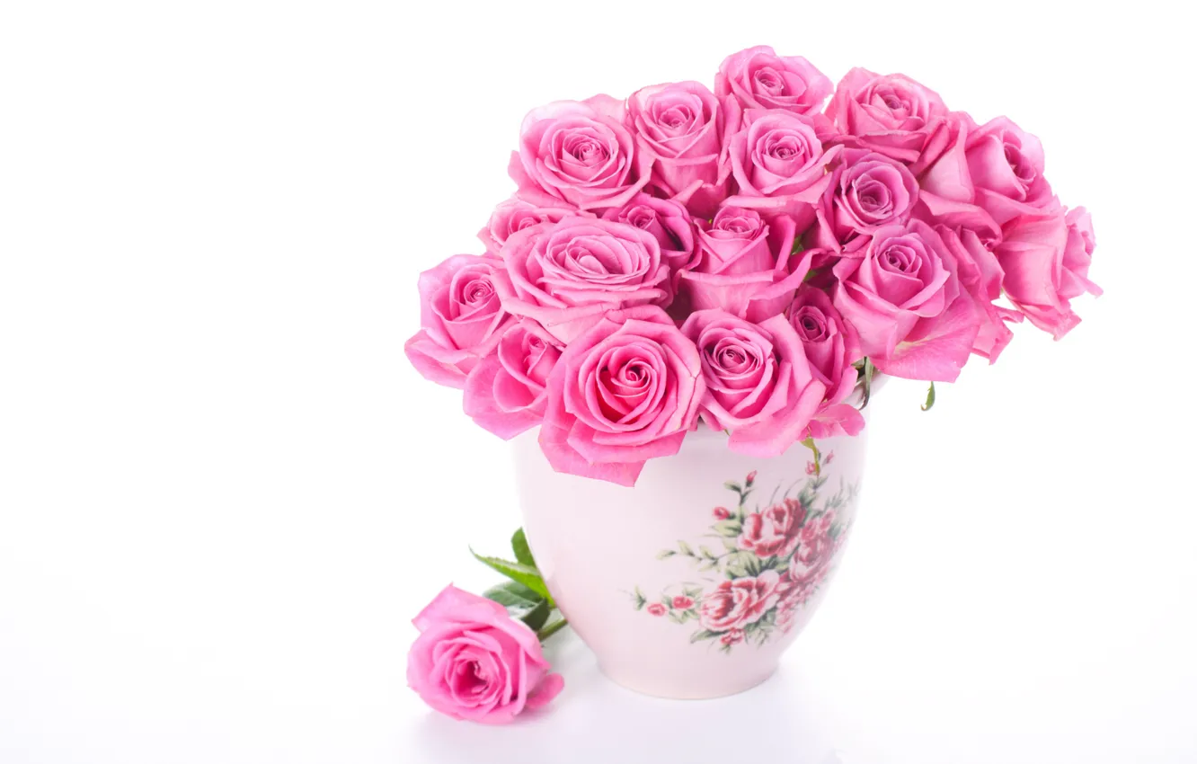 Photo wallpaper flowers, roses, bouquet, vase