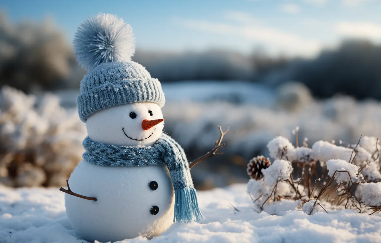 Photo wallpaper winter, snow, new year, Christmas, snowman, Christmas, winter, snow