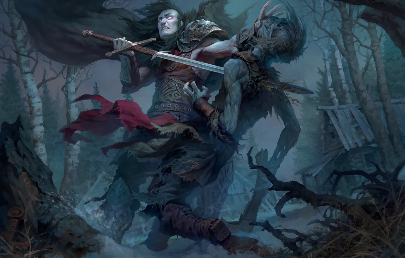 Photo wallpaper sword, warrior, zombies, Andrew Kosinski, Prince Mstislav